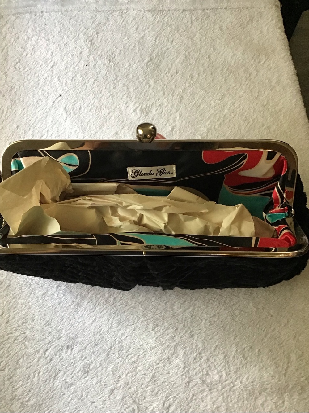 Black Faux Fur Clutch with Gold Kiss-Lock Frame - Picture 5 of 5